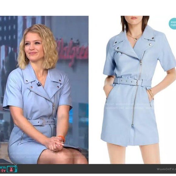 LINI Blue Margeaux Belted Asymmetric Full-Zip Leather Mini Dress - NWT - Picture 1 of 5